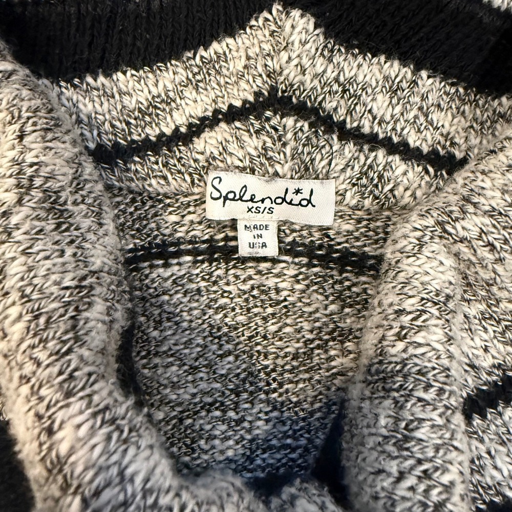 Oversized Splendid Striped Cowl Neck Poncho Sweater Black White XS S - Picture 5 of 6